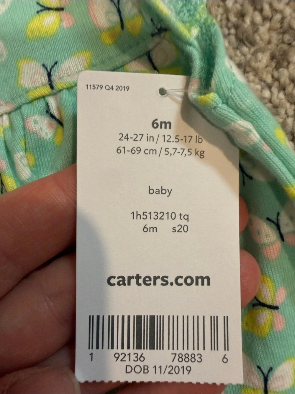 Carter's Mint Butterfly Sleep Sack Romper with Pink & Yellow Accents